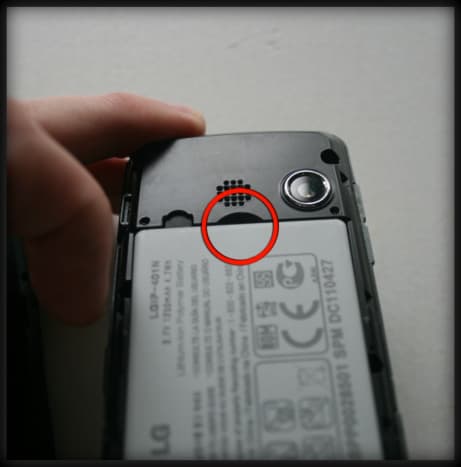 On the LG Rumor Touch there is a small cutout for using your fingernail to remove the battery. Most phones will have some sort of notch to all you to slip a fingernail or a small object to remove the battery. 