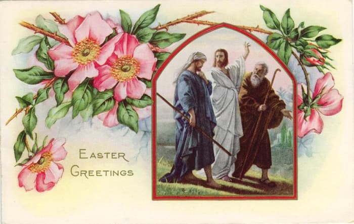 Jesus walking with disciples vintage Easter card