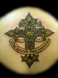 R.I.P. Tattoo With Cross and Banner