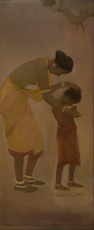 Jamini Roy &ndash; Mother and Child, oil on canvas, mid 1920. National Gallery of Modern Art collection