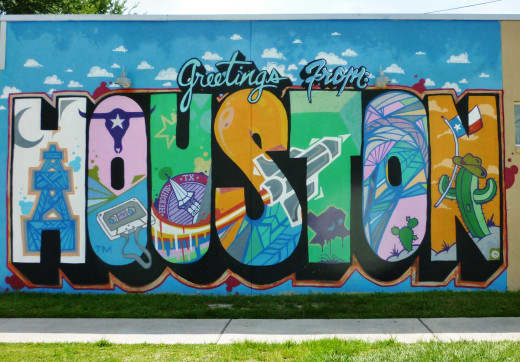 Greetings from Houston Mural by Daniel Anguilu