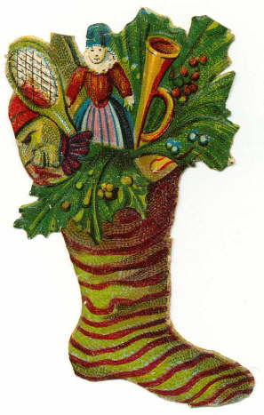 Vintage Christmas stocking filled with toys 