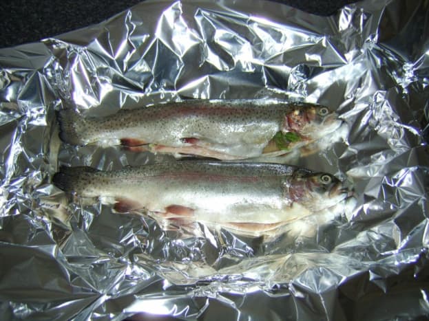 Rainbow trout in foil for baking