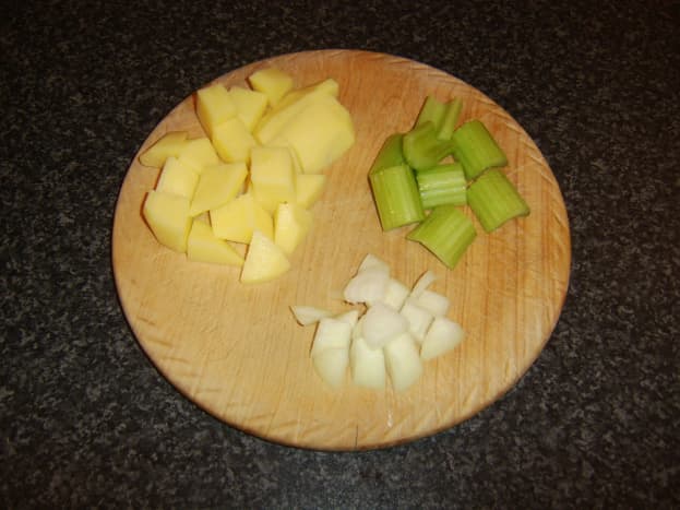 Chopped potato, celery and onion