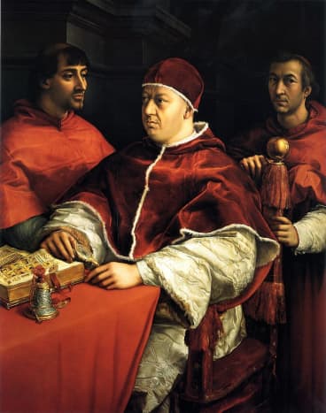Pope Leo X and two cardinals.