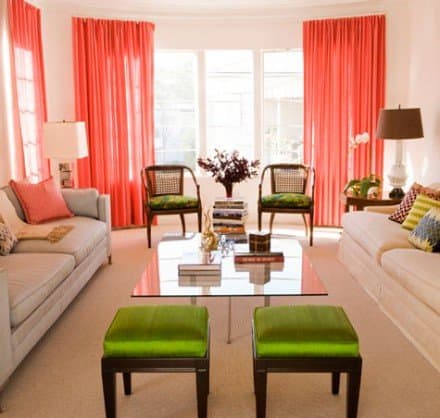 Coral and Lime Green Theme.Window Drapes and Decorative Pillows. Breathtaking!