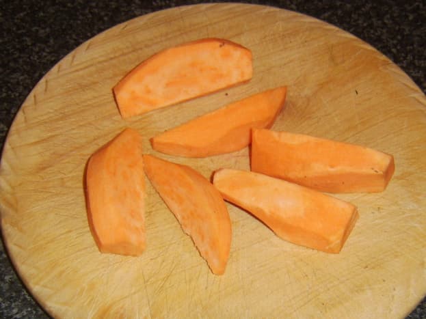 Chopped sweet potato for oven frying