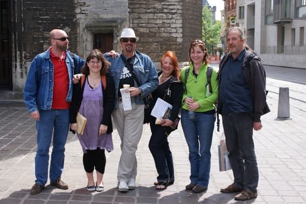 The McGowan Gang in Ghent, with Patrick Bernauw, Maryange Tibot, Patrick Ruffino, Kathleen McGowan, Mary Parent and Marc Borms (embee) in Ghent.