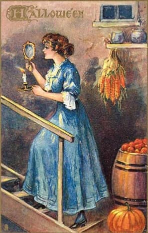 The Victorian practice of divining one's future husband with a mirror and candle, walking backwards down a flight of stairs.