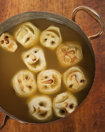 Jack O' Lanterns carved from Granny Smith Apples And Made Into A Delicious Apple Soup