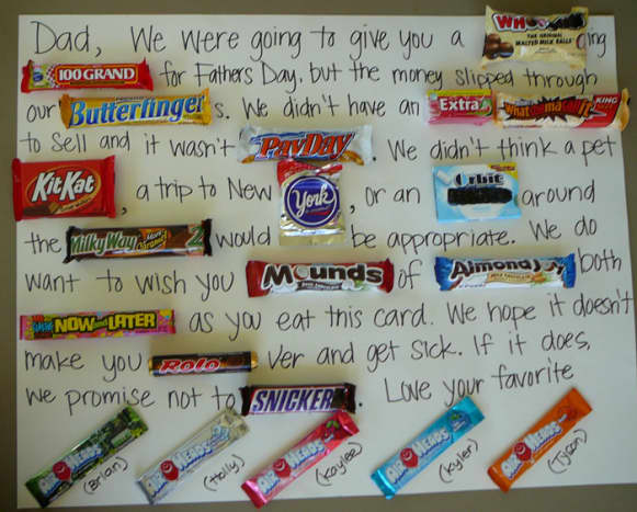 Have you seen these candy bar letters before?  They're both cute and funny.