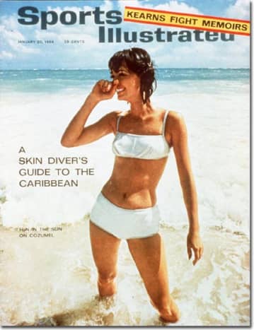 Sports Illustrated Magazine Cover for the Swim Suit Issue with white bikini