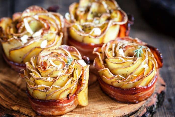 Potato roses with bacon