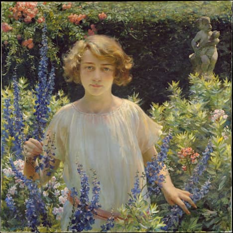 This is a gorgeous oil painting, with such an amazing look on the face of the subject. That, and the garden surrounding her.  I think Curran's work here is amazing, and I truly love it. Oil on Canvas, located at Metropolitan Museum of Art.  30x30 in.