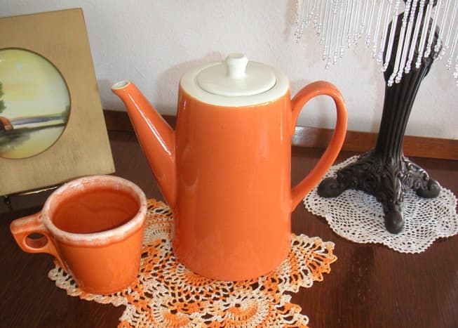 Tangerine Coffee serving ware and Hull mug