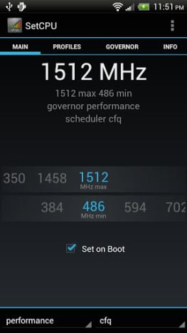 SetCPU is an Android app used to help control the speeds of your Android's CPU.