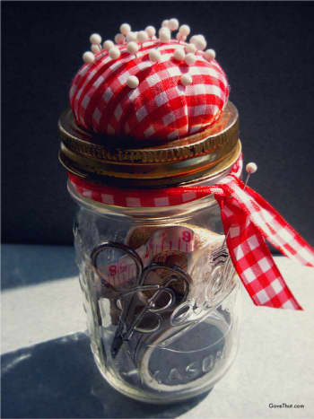 Sewing kit gift in a jar