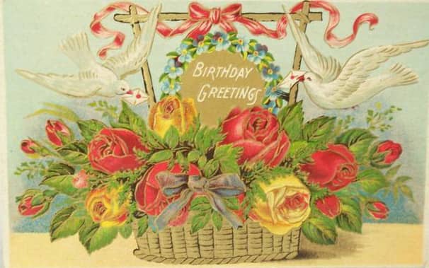 Victorian flower basket with doves clipart