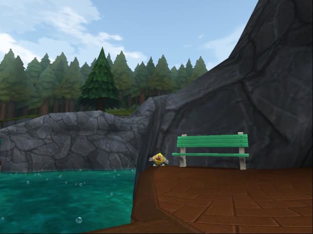 This Lemon-head in Karamelle City sits by a bench near the entrance to Rock Candy Mountain.