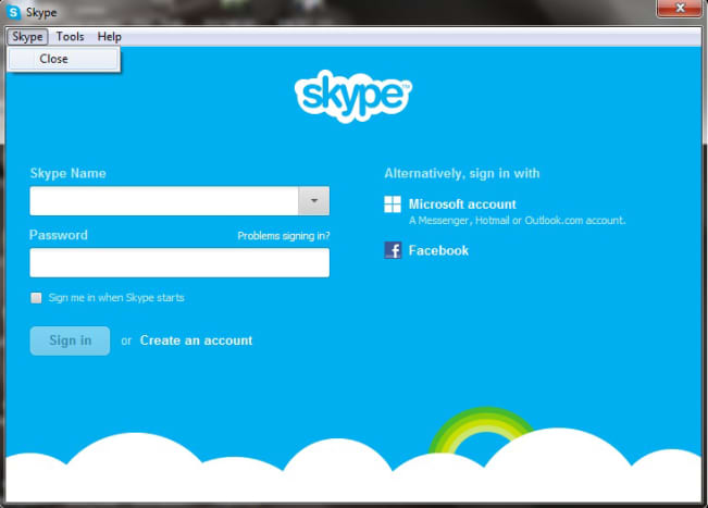 Click on &quot;Close&quot; from Skype menu, to close Skype &quot;Windows 7 screenshot&quot;