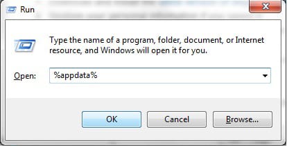 Click on Start -  In the field box, type run and hit enter. In the box that appears type, %appdata% and click OK &quot;Windows 7&quot; screenshot