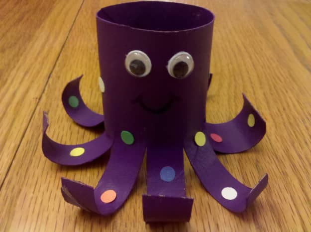 Our finished toilet paper roll octopus!