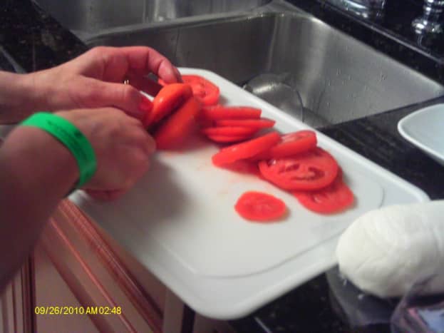 Slice the tomato into thin slices