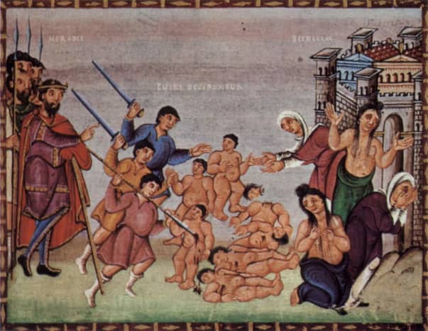 painting of The slaughtor of the innocents following  the arrival of the Magi