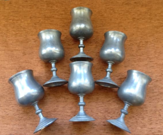 Six Pewter Goblets