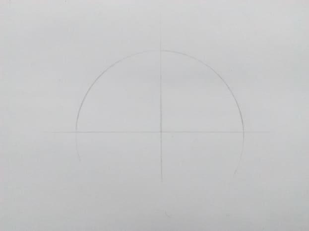 Step 1: Draw a semicircle. Divide it into two halves by a midline.