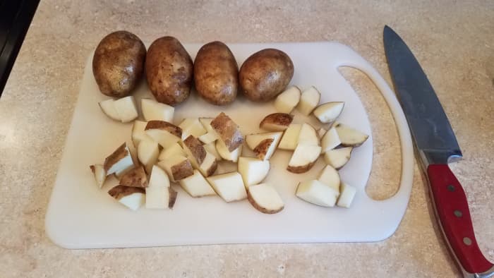 First, I washed and chopped my potatoes.
