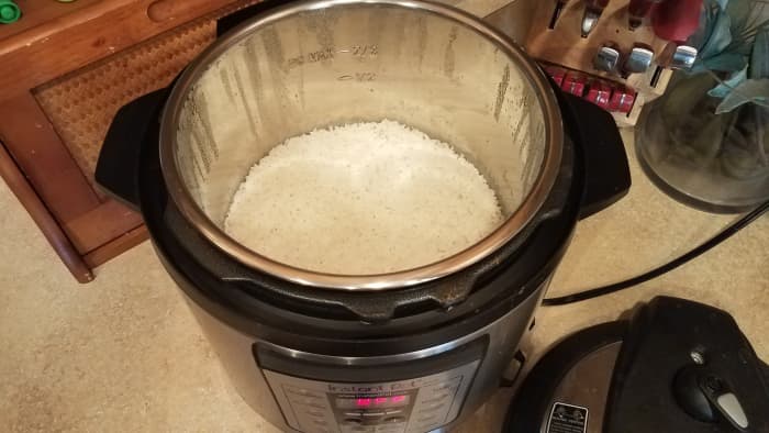 Start by making your rice. I made ours in my Instant Pot.