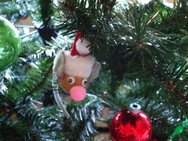 Look how adorable these mouse ornaments are! The googly eyes add some silly innocence to their faces. 