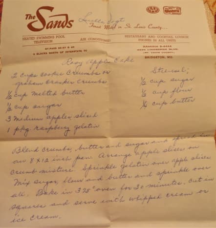 This is the motel stationery upon which the recipe was written.