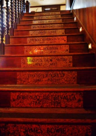 Look at the risers on these steps leading upstairs. Memorial on stairway at Goode Co. Barbeque