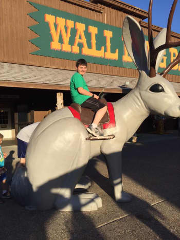 Our son Ben on the Jackalope at Wall Drug.