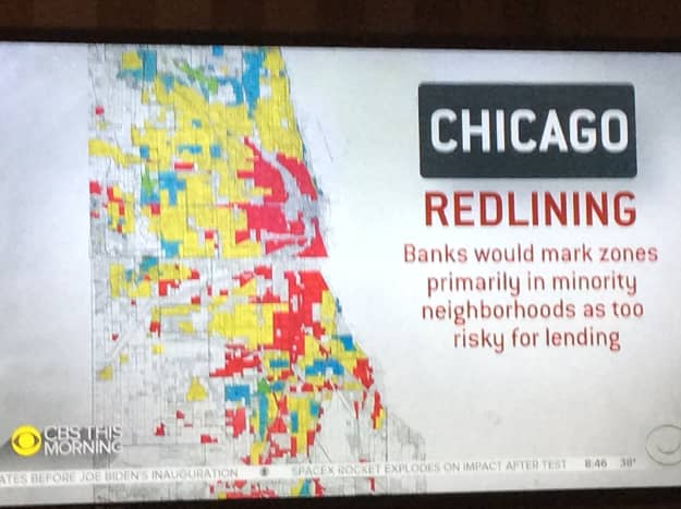 A map of redlining that was shown on the television news series where residents join together to fight segregation in Chicago.