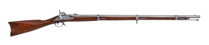 1861 Springfield Musket .58 caliber with a rifled barrel. The principal infantry weapon of the Civil War, used by both sides by 1863, due to its reliability. Rifling a musket increased its range four-fold by creating a spin to a bullet.