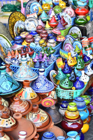 An assortment of tagines, large and small, at a market in Marrakech