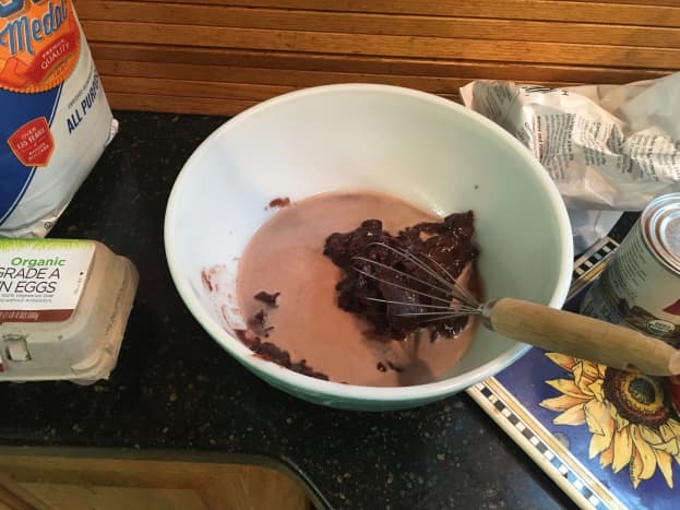 Combine the red bean paste, beer, and milk. Using a fork and whisk, break apart the red bean paste and mix thoroughly with the liquid ingredients.