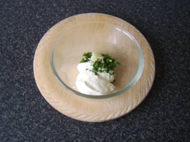 Garlic mayo ingredients are combined