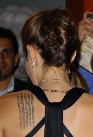 &quot;Know your rights&quot; and the Sanskrit prayer were some of her first back pieces. 