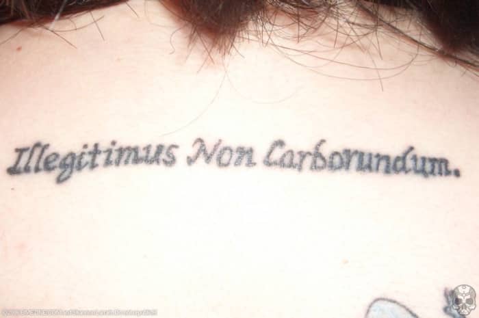 &quot;Don't let the bastards grind you down.&quot; (A misspelled mock-Latin translation of illegitimi non carborundum.)