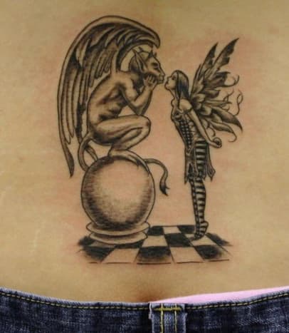 Fairy Kissing a Gargoyle Tattoo
