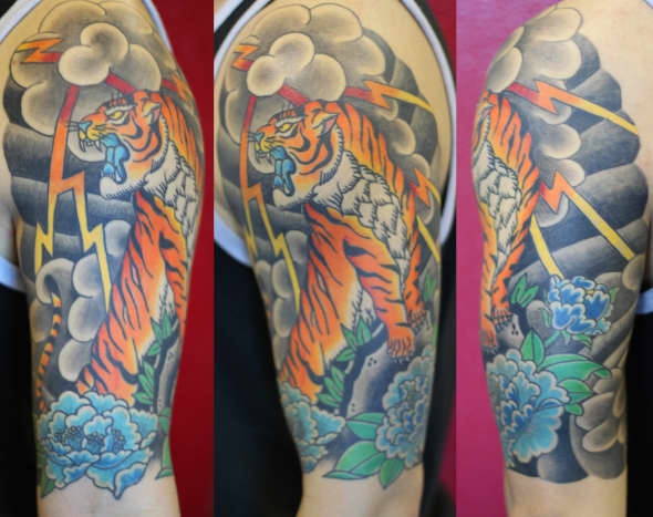 Colorful tiger tattoo.