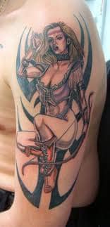 A warrior pinup girl tattoo.