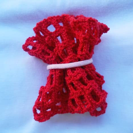 Insert crochet mesh in hair elastic.