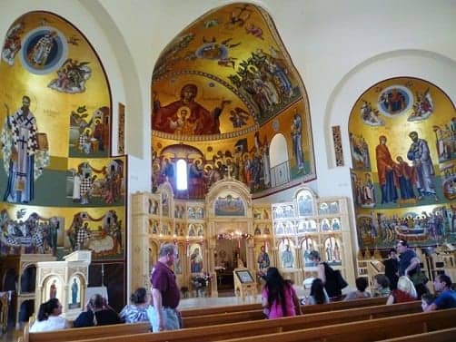 Inside St. Basil the Great Greek Orthodox Church for a tour