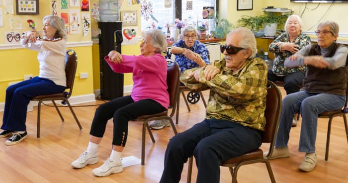 Older Adults Doing Tai Chi Sitting in Chairs