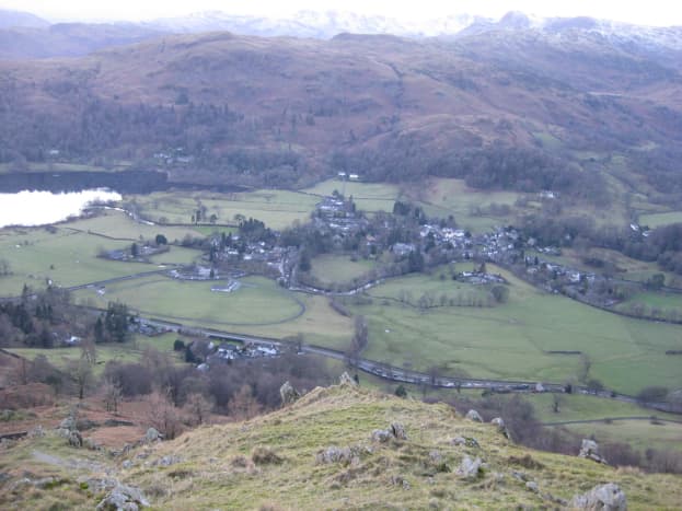 Grasmere Village from the Alcock Tarn path near our Lakes Holiday cottage.